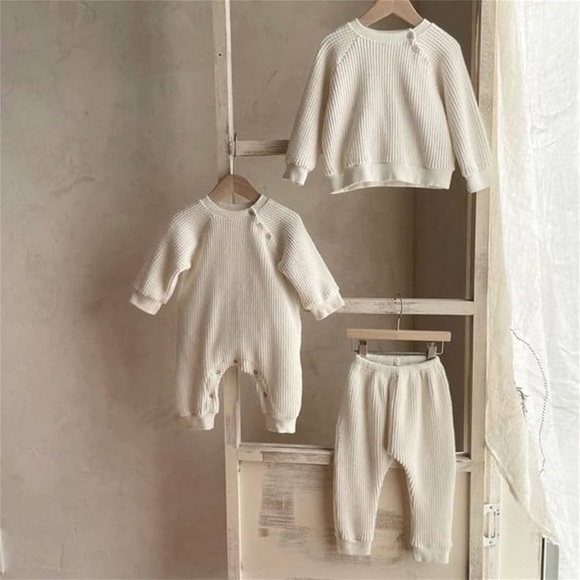 monbebe Other - Cream Oversized Waffle Jumpsuit| 12-24 months